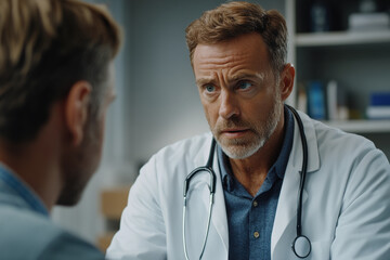 Fototapeta premium Doctor discussing treatment with patient in a hospital room.