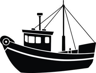 fishing boat black and white silhouette vector design