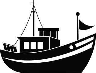 fishing boat black and white silhouette vector design