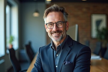 Fototapeta premium Senior Businessman Consultant Radiates Confidence in Modern Office Setting.