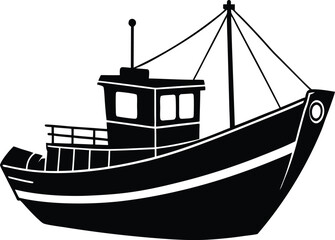 fishing boat black and white silhouette vector design