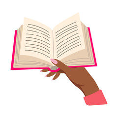 A hand holding a book with pink pages. The book is open to a page with a pink line