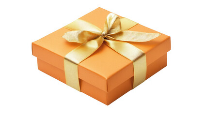 Obraz premium a neatly wrapped orange gift box adorned with a shiny gold ribbon suggesting a celebratory occasion such as a birthday or holiday