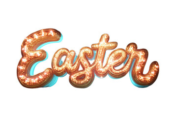 Glittering Gold Easter Text with Sparkling Lights and Turquoise Accents against a Transparent Background