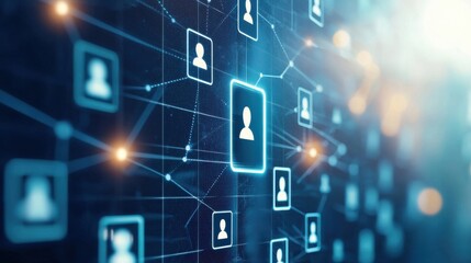 Digital Network Connections with User Icons and Data Lines