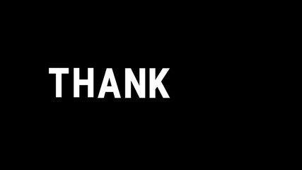 thank you message in bold white text on black background, gratitude expression for appreciation, acknowledgment and positive gesture in simple minimalist typography	