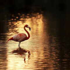 Fototapeta premium Majestic Flamingo at Golden Hour