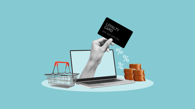 Customer loyalty program is shown using the text on the card. Rewards and money refund service