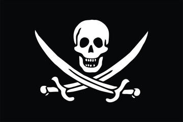 Calico Jack Pirate Flag Vector Clipart Illustration – Jolly Roger Skull and Crossbones, Vintage Pirate Emblem, High-Resolution Digital Graphic for Stickers, T-Shirts, and Nautical Designs