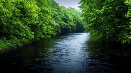 Obraz premium Serene River Flowing Through Lush Green Forest