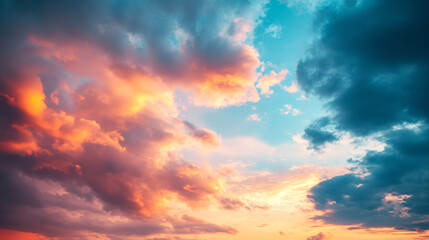 Obraz premium A vibrant sky filled with colorful clouds at sunset with shades of orange blue and pink hues visible