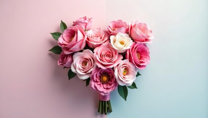Fototapeta premium Elegant heart-shaped bouquet of flowers in pastel shades, illustration, vector, shades