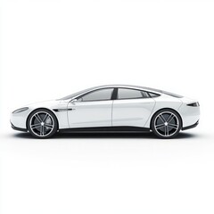 Fototapeta premium Sleek White Modern Sedan with Streamlined Design and Tinted Windows on White Background for Automotive Enthusiasts