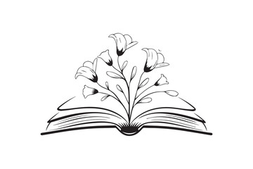 flowers growing from book Black and White Vector