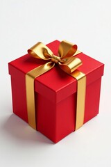 Obraz premium Elegant red gift box with golden ribbon and bow on white background, white, bow, ribbon