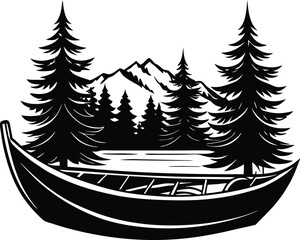 Obraz premium canoe black and white silhouette vector design