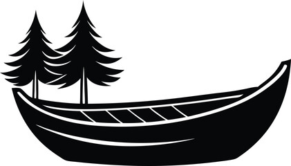 canoe black and white silhouette vector design