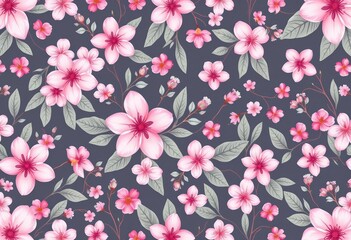Fototapeta premium Elegant seamless spring floral vector pattern with delicate blossoms and leaves in pastel colors, scrapbook, floral
