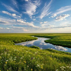 Naklejka premium summer landscape with river