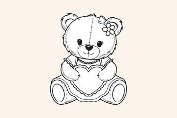 cute teddy bear Black and White Vector