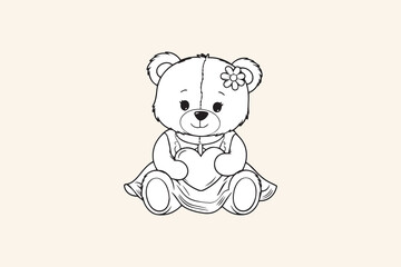 cute teddy bear Black and White Vector