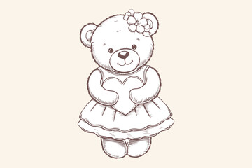 cute teddy bear Black and White Vector