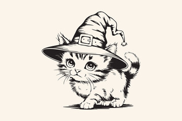 Halloween kitten Black and White Vector