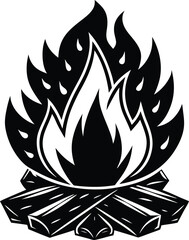 campfire black and white silhouette vector design