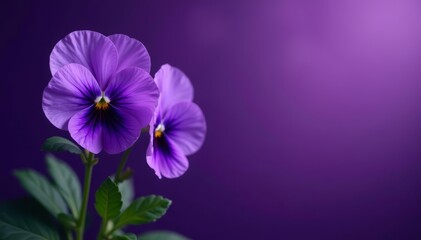 Fototapeta premium Elegant viola blooms against a deep purple backdrop, floral, contrast, background