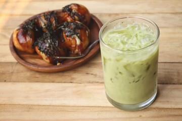 Takoyak balls snack and iced green tree  Japanese street food