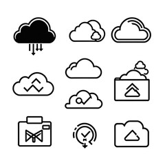 Obraz premium 雲とアップロード・ダウンロードアイコン｜Cloud Upload and Download Icon Set