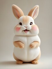 Obraz premium A cute cartoon rabbit character standing with its paws raised and smiling