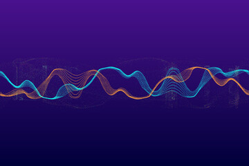 Vibrant abstract digital wave background features flowing wave patterns and scattered data points in a futuristic technology-inspired design.