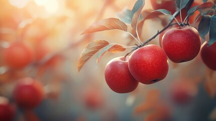 Red apples on apple fruit tree branches