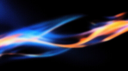 Grain noise texture Abstract Dynamic flowing ribbons of blue and orange light on black