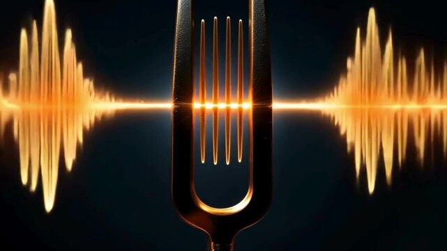 A metallic tuning fork emitting synchronized pulse waves