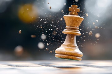Rey de ajedrez en movimiento, capturado en un momento de tensión y detalle, mostrando la belleza del juego antiguo