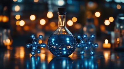 A biotechnology innovation in a advanced molecular facility with high contrast, showcasing 3D molecular projections and futuristic scientific advancements