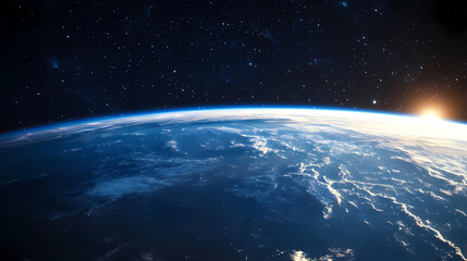 Obraz premium Earth with Sunlight and Stars in Space