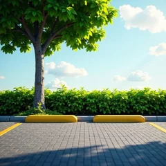 Selbstklebende Fototapeten Empty parking slot outside protective tree barrier in natural setting, transportation, nature © DITSARAPHAN