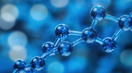 A molecular structure in a futuristic research center with glowing particles, showcasing holographic visuals and futuristic scientific advancements