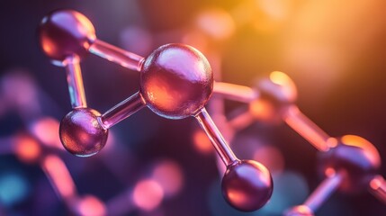 A molecular structure in a futuristic research center with glowing particles, showcasing holographic visuals and futuristic scientific advancements