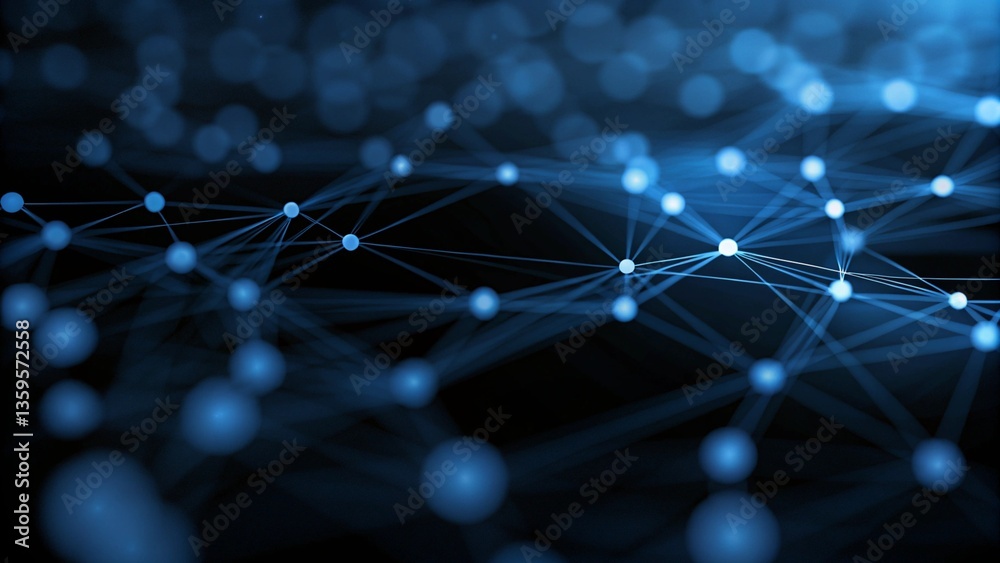 Poster a dark background with a network of blue dots and lines, representing blockchain technology and digi