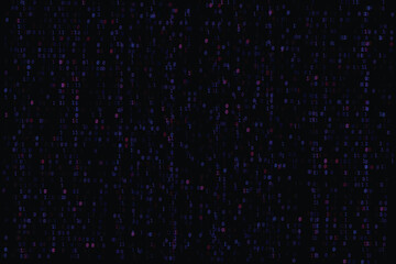Digital binary code background features a seamless pattern of colors 1s and 0s, evoking a high-tech matrix atmosphere