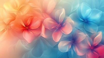 Fototapeta premium Soft Pastel Floral Pattern with Delicate Blooms and Dreamy Hues in Light Orange, Pink, and Blue Tones