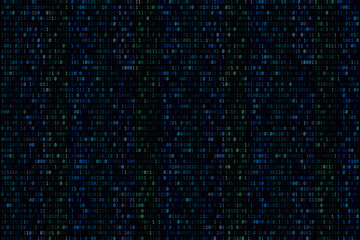 Digital binary code background features a seamless pattern of colors 1s and 0s, evoking a high-tech matrix atmosphere