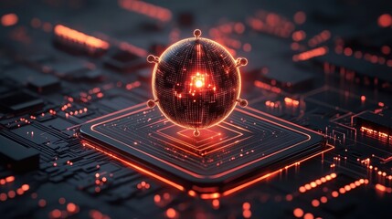 A molecular structure in a futuristic research center with glowing particles, showcasing holographic visuals and futuristic scientific advancements