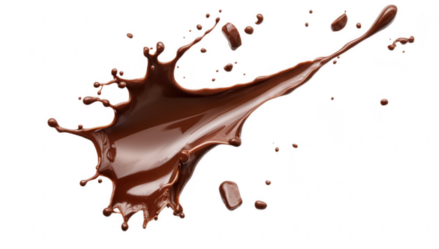 a dynamic splash of rich chocolate on a white background illustrating a sense of movement and indulgence perfect for food-related themes or dessert presentations