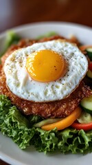 Fried Egg on Crispy Patty with Fresh Salad