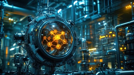 Fototapeta premium A biotechnology innovation in a advanced molecular facility with high contrast, showcasing 3D molecular projections and futuristic scientific advancements